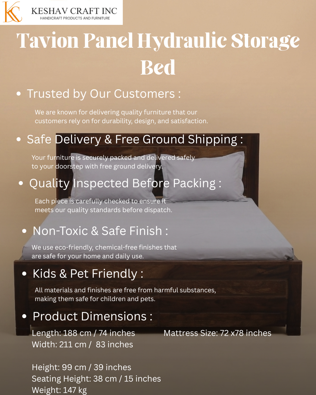 Tavion Panel Hydraulic Storage Bed in Provincial Teak Finish