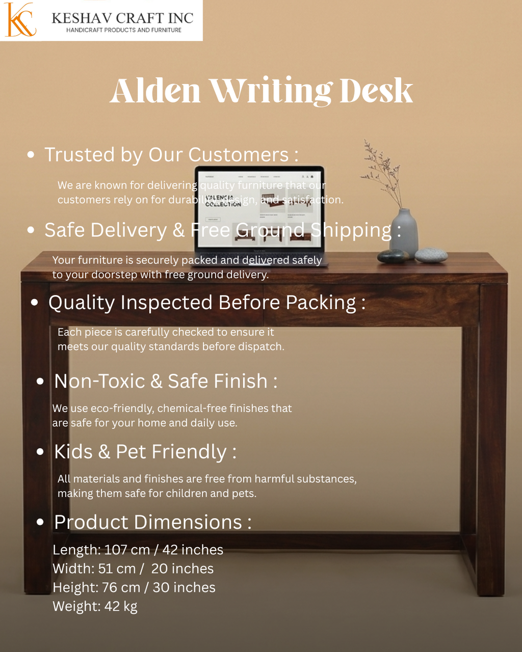Alden Writing Desk In Honey Oak Finish