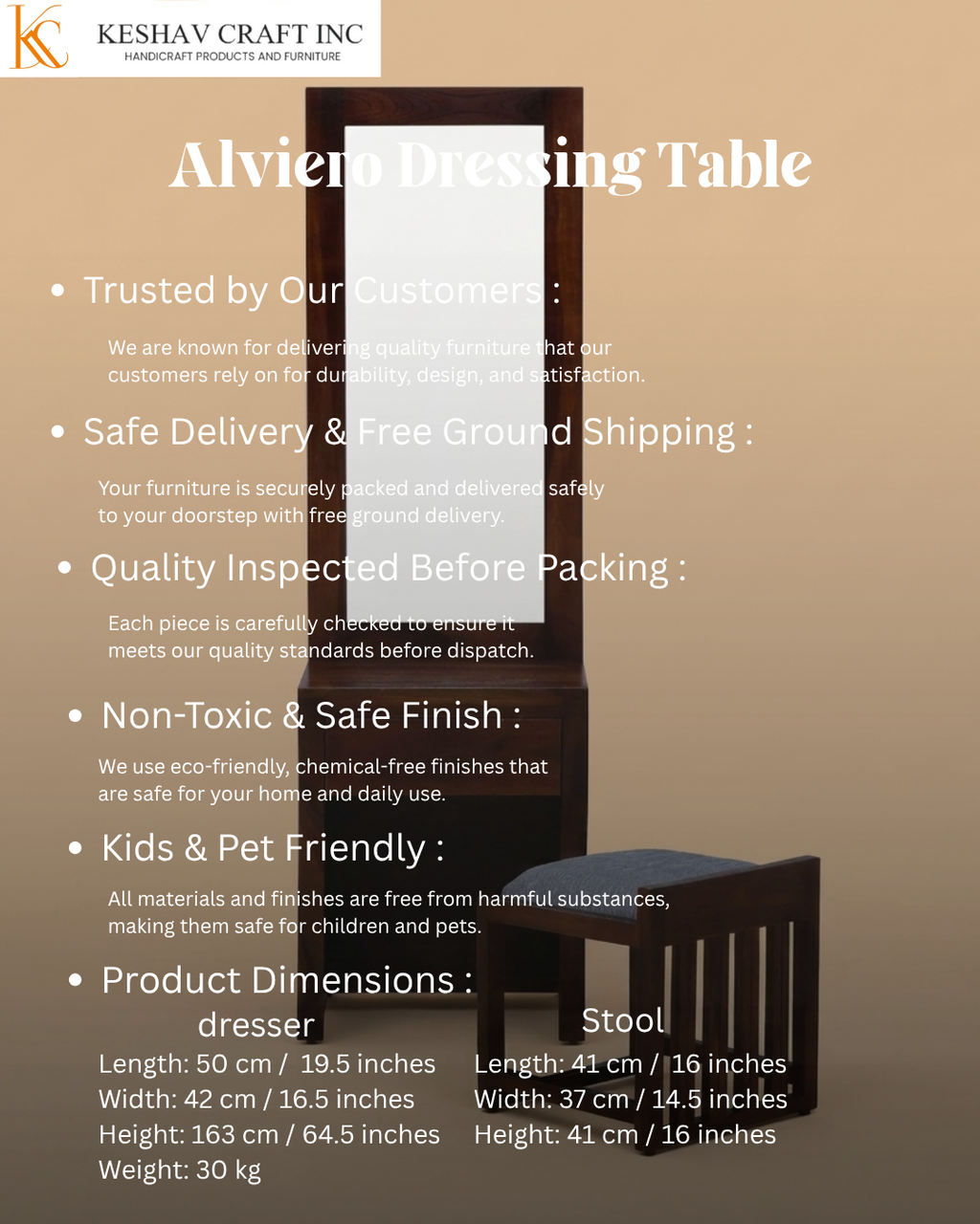 Alviero Dressing Table in Provincial Teak Finish