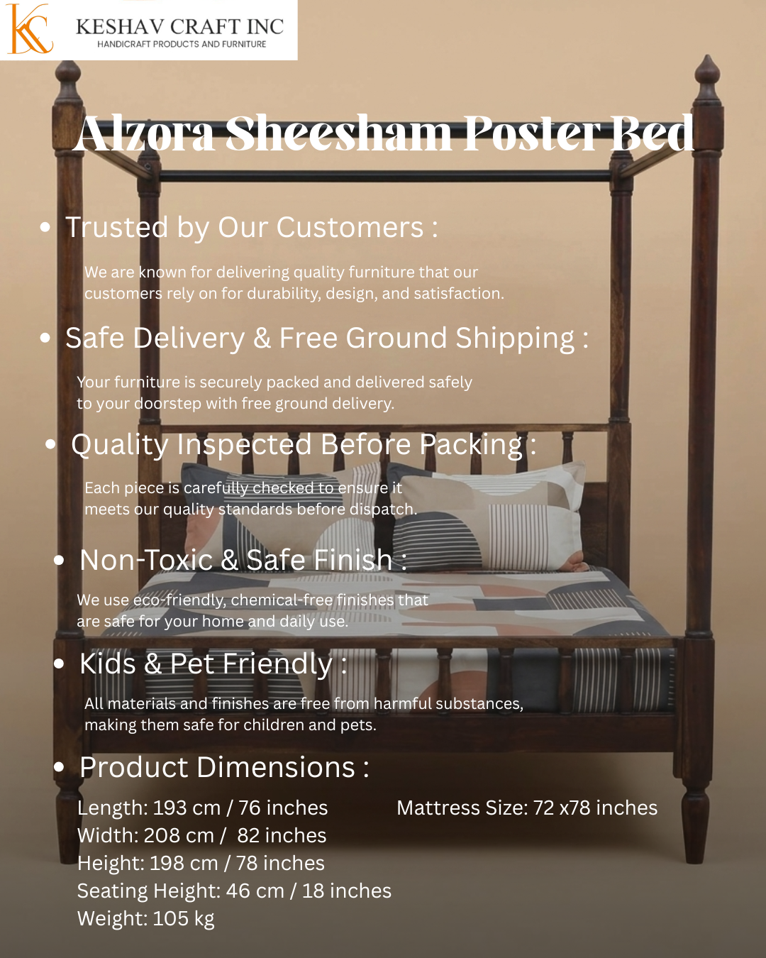 Alzora Sheesham Poster Bed