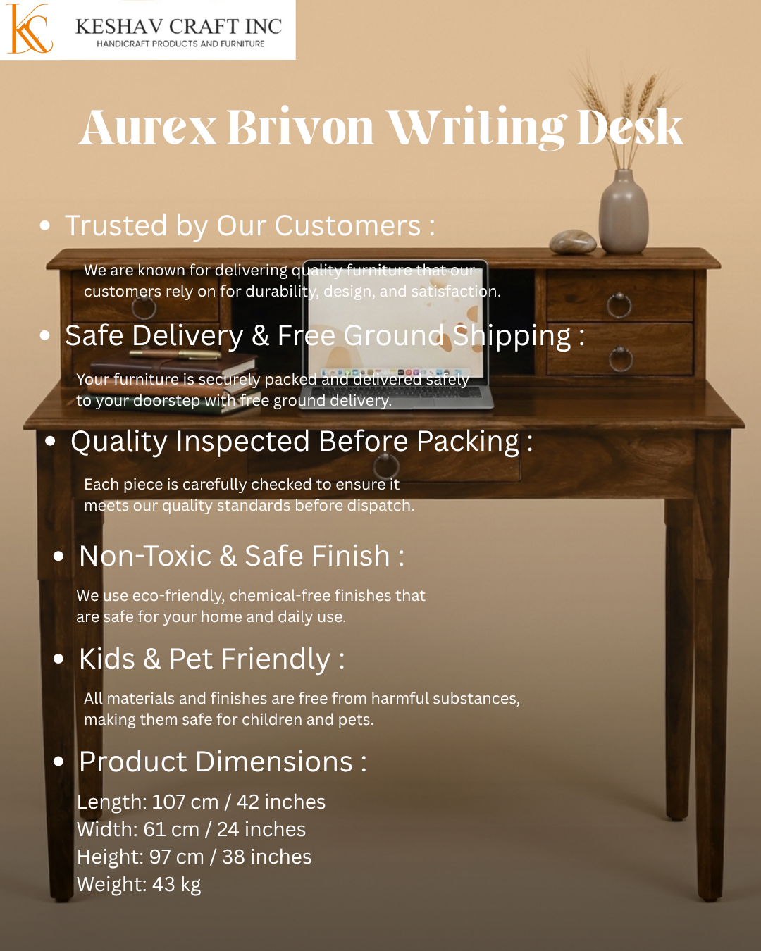 Aurex Brivon Writing Desk in Provincial Teak Finish