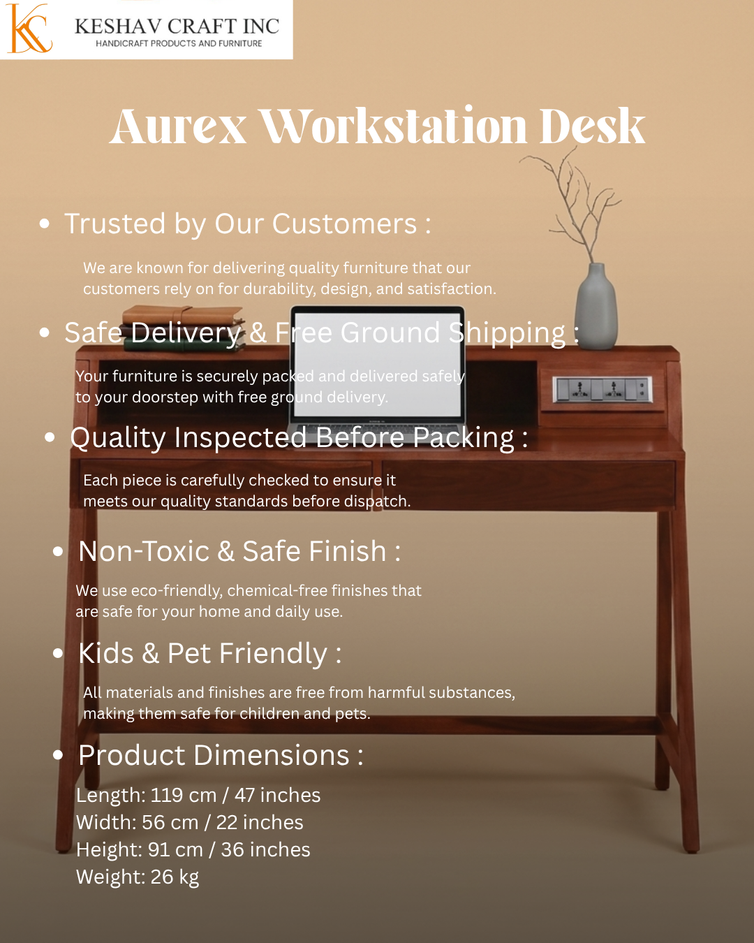 Aurex Workstation Desk In Honey Oak Finish