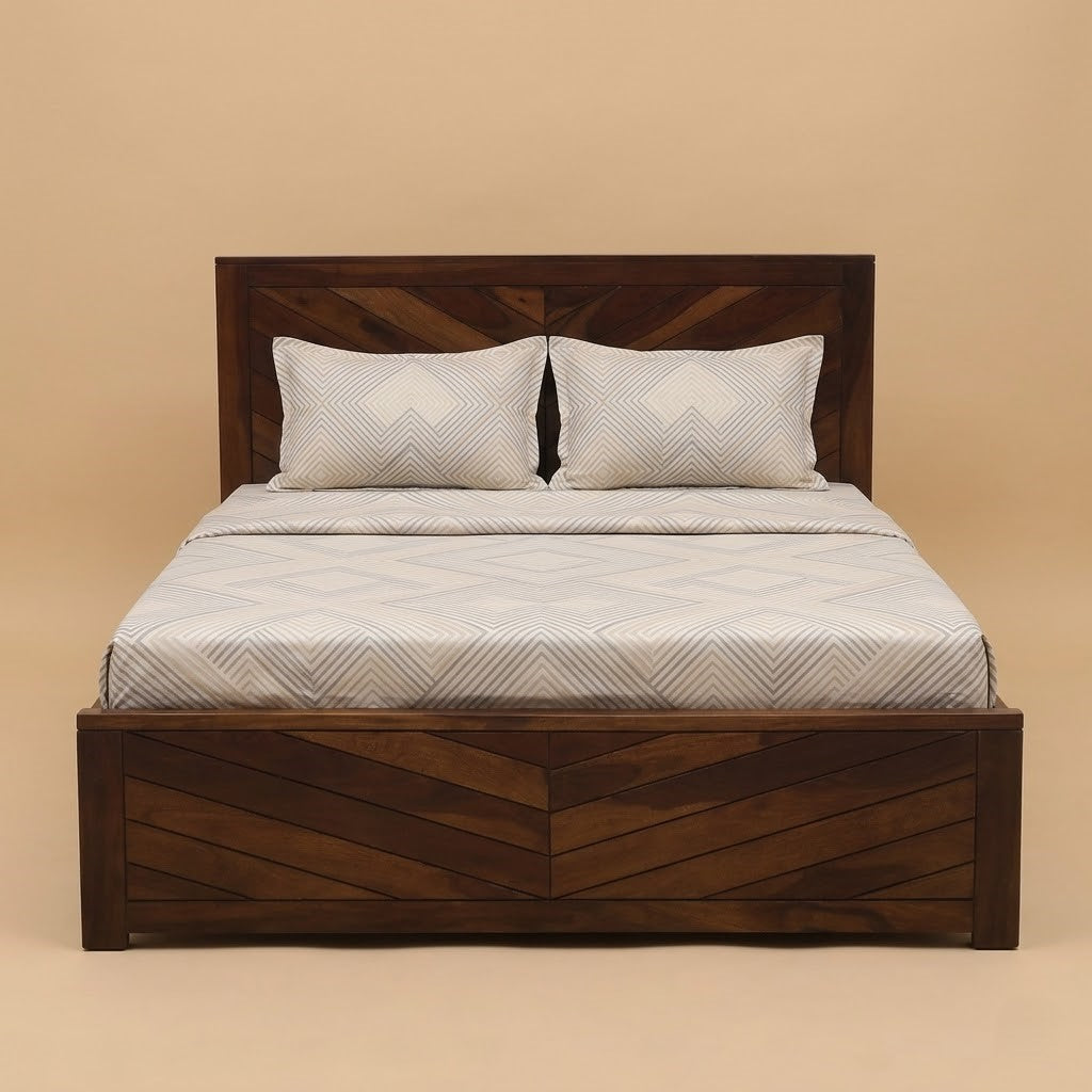 Heritage Chevron Sheesham Hydraulic Storage Bed