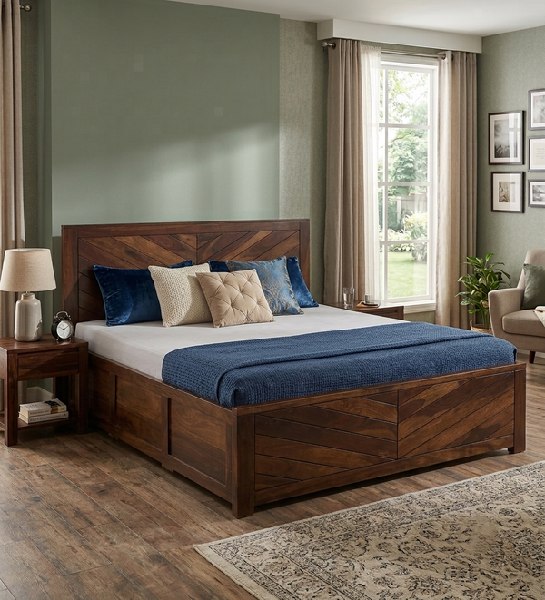 Heritage Chevron Sheesham Hydraulic Storage Bed