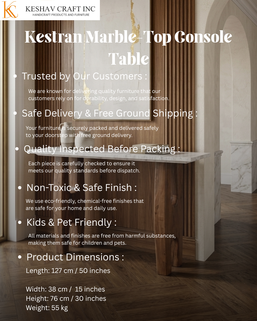 Kestran Marble-Top Console Table