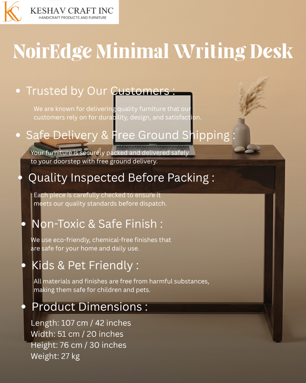 NoirEdge Minimal Writing Desk