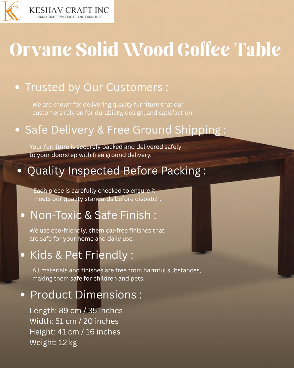 Orvane Solid Wood Coffee Table In Honey Oak Finish