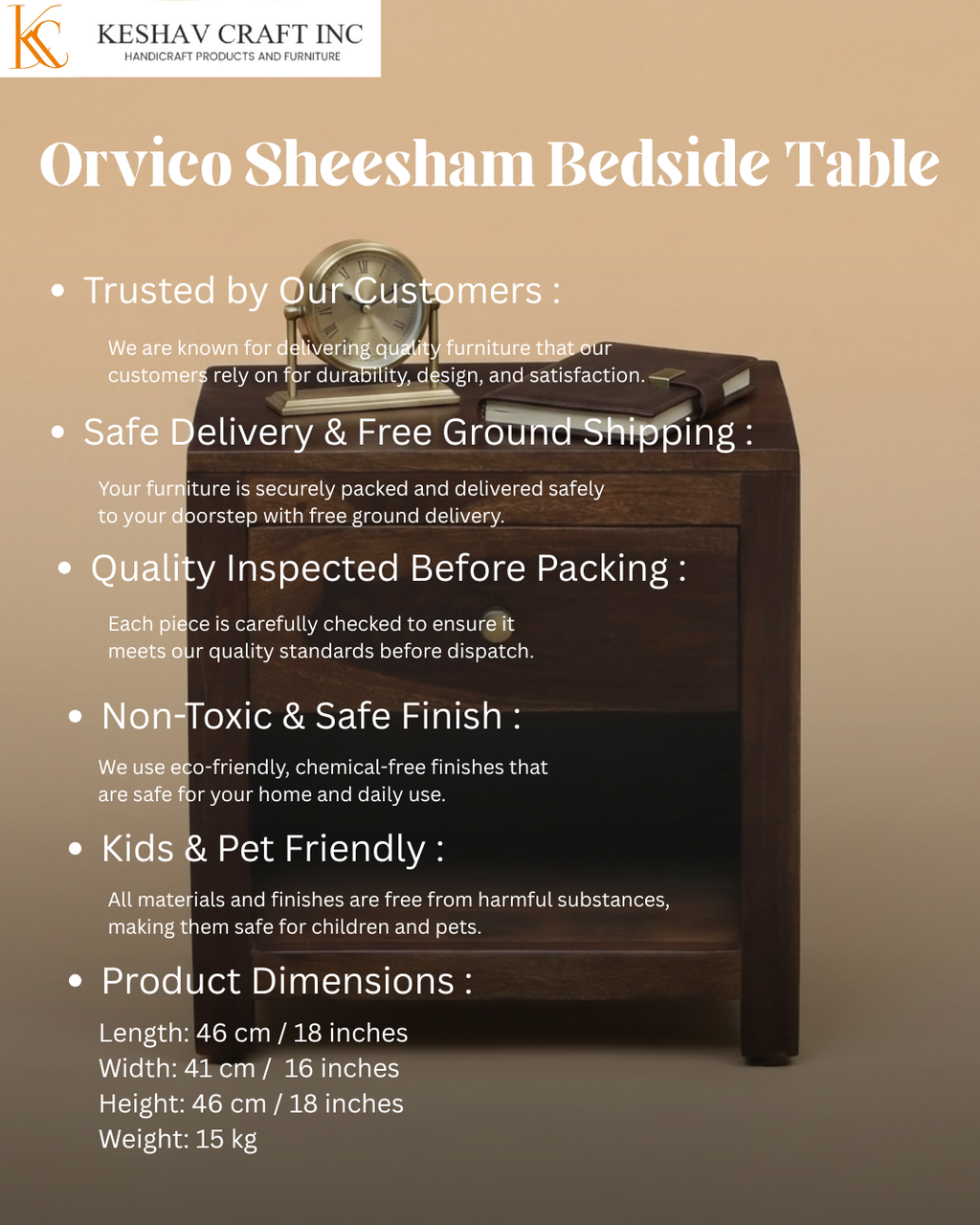 Orvico Sheesham Bedside Table