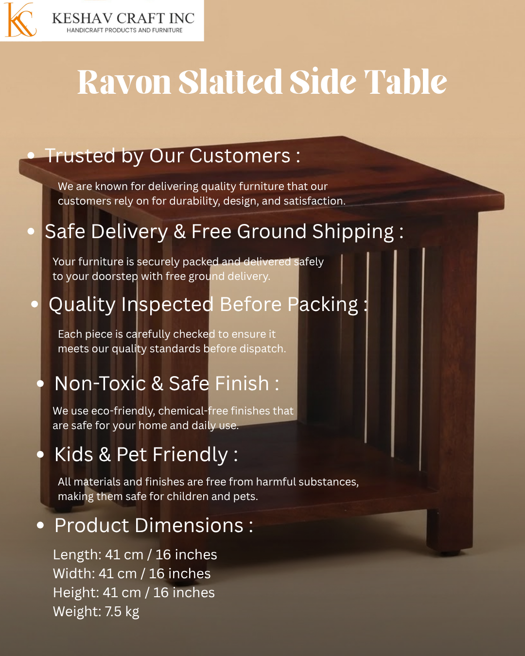 Ravon Slatted Side Table in Honey Oak Finish