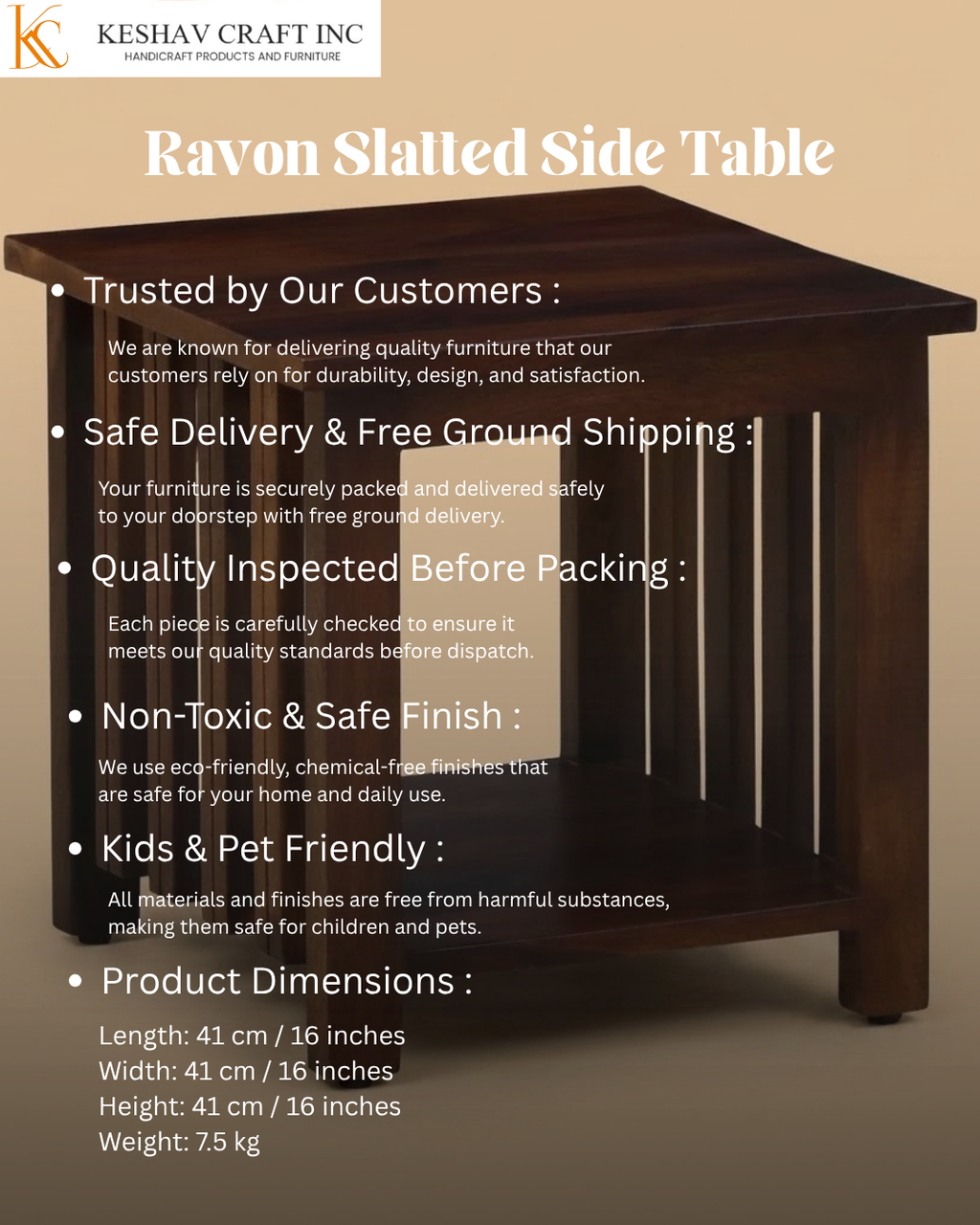 Ravon Slatted Side Table in Provincial Teak Finish