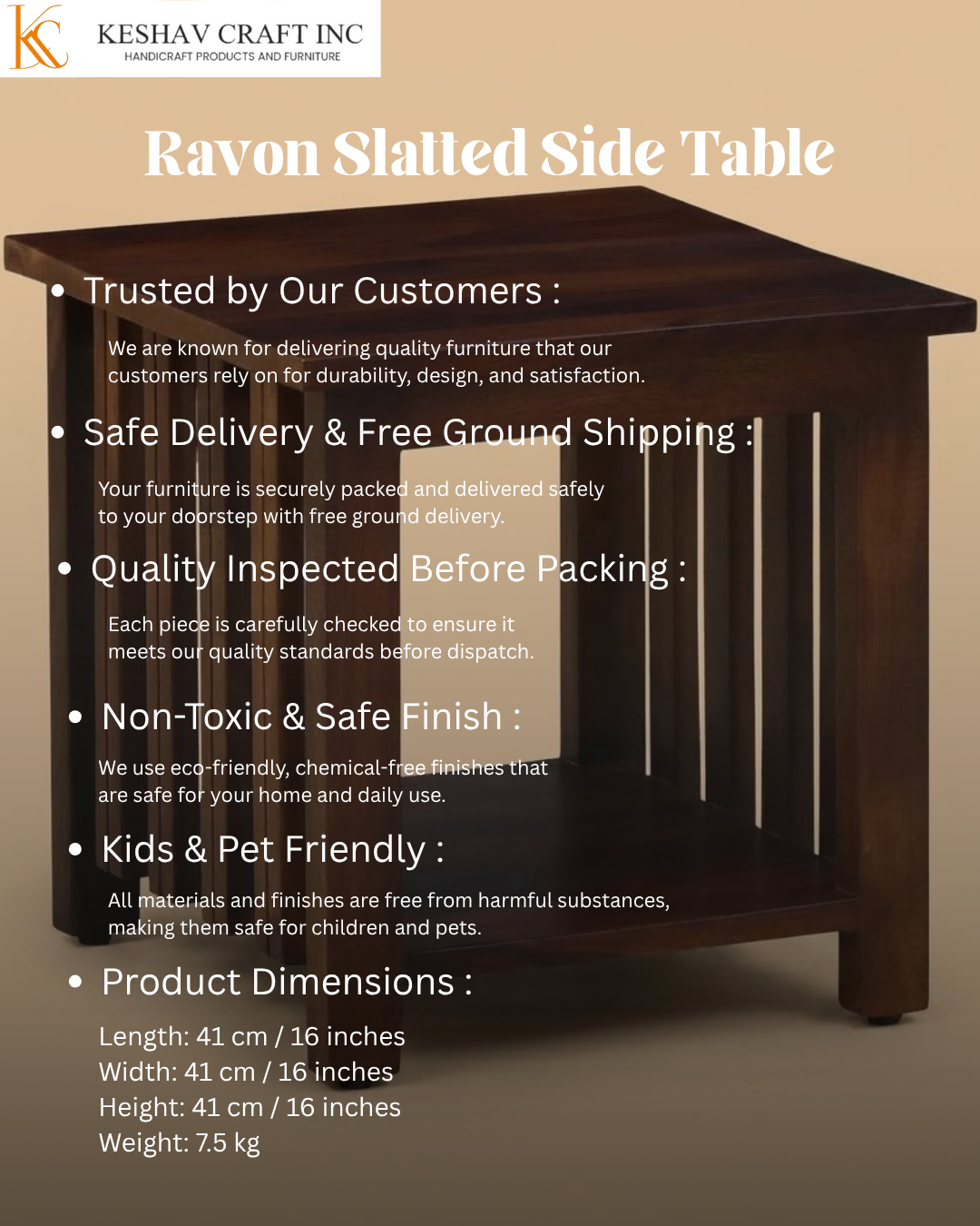 Ravon Slatted Side Table in Provincial Teak Finish