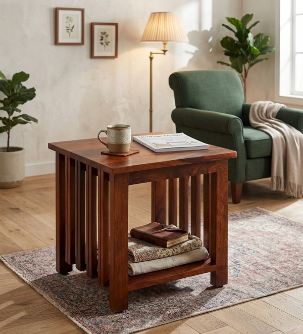 Ravon Slatted Side Table in Honey Oak Finish