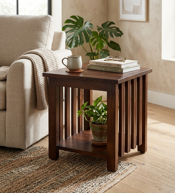 Ravon Slatted Side Table in Provincial Teak Finish