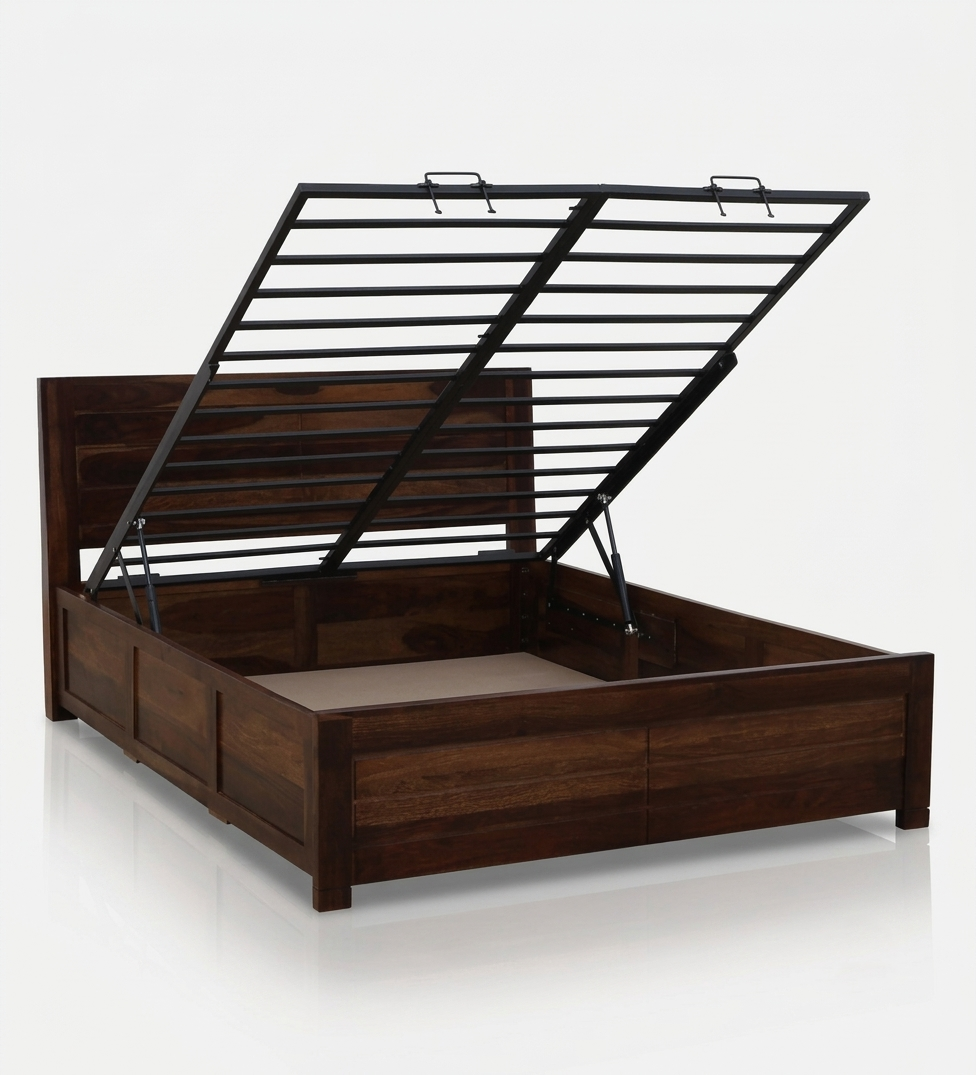 Tavion Panel Hydraulic Storage Bed in Provincial Teak Finish