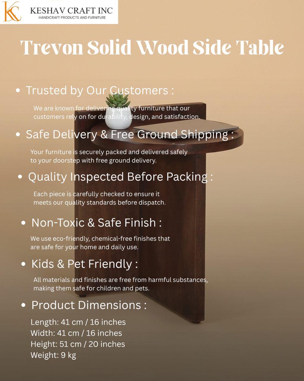 Trevon Solid Wood Side Table