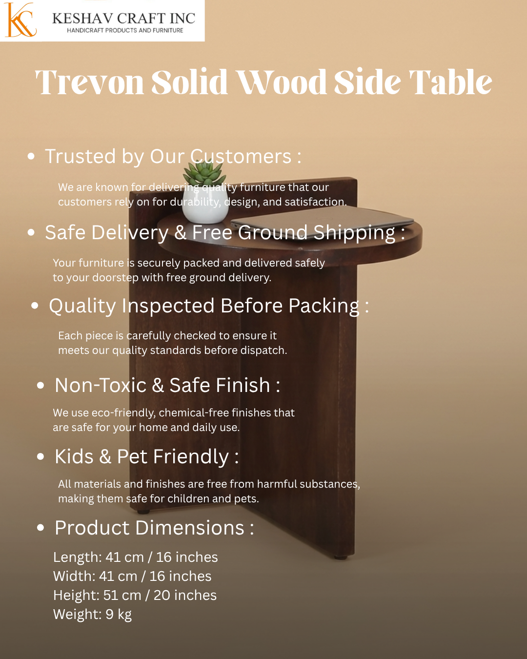 Trevon Solid Wood Side Table