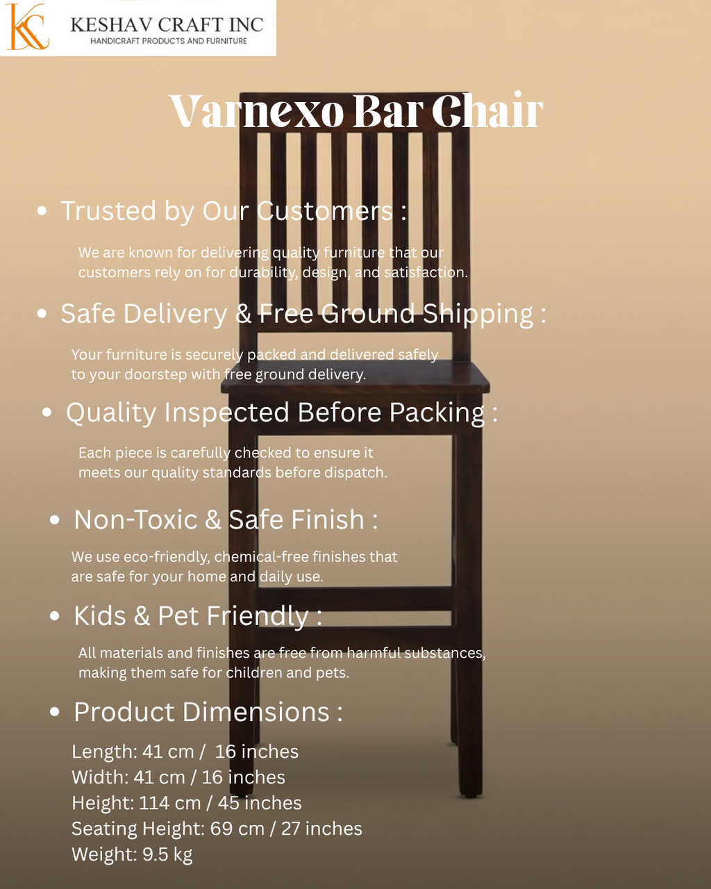 Varnexo Bar Chair in Provincial Teak Finish