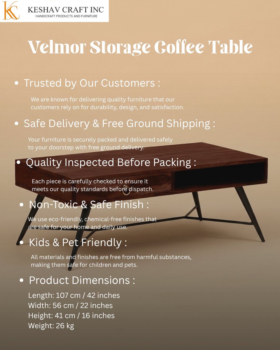 Velmor Storage Coffee Table in Honey oak finish