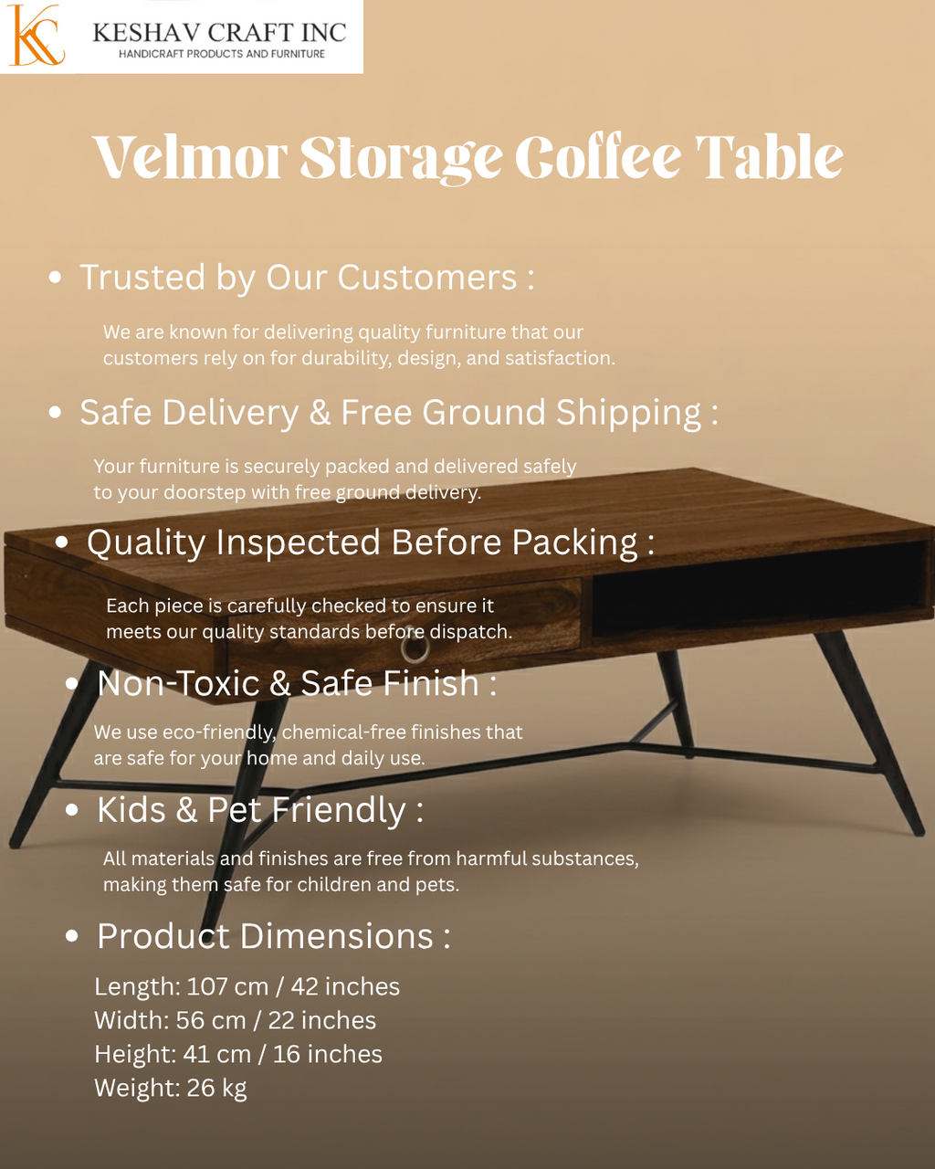 Velmor Storage Coffee Table in Provincial Teak Finish