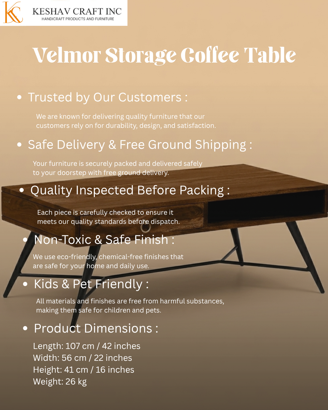 Velmor Storage Coffee Table in Provincial Teak Finish