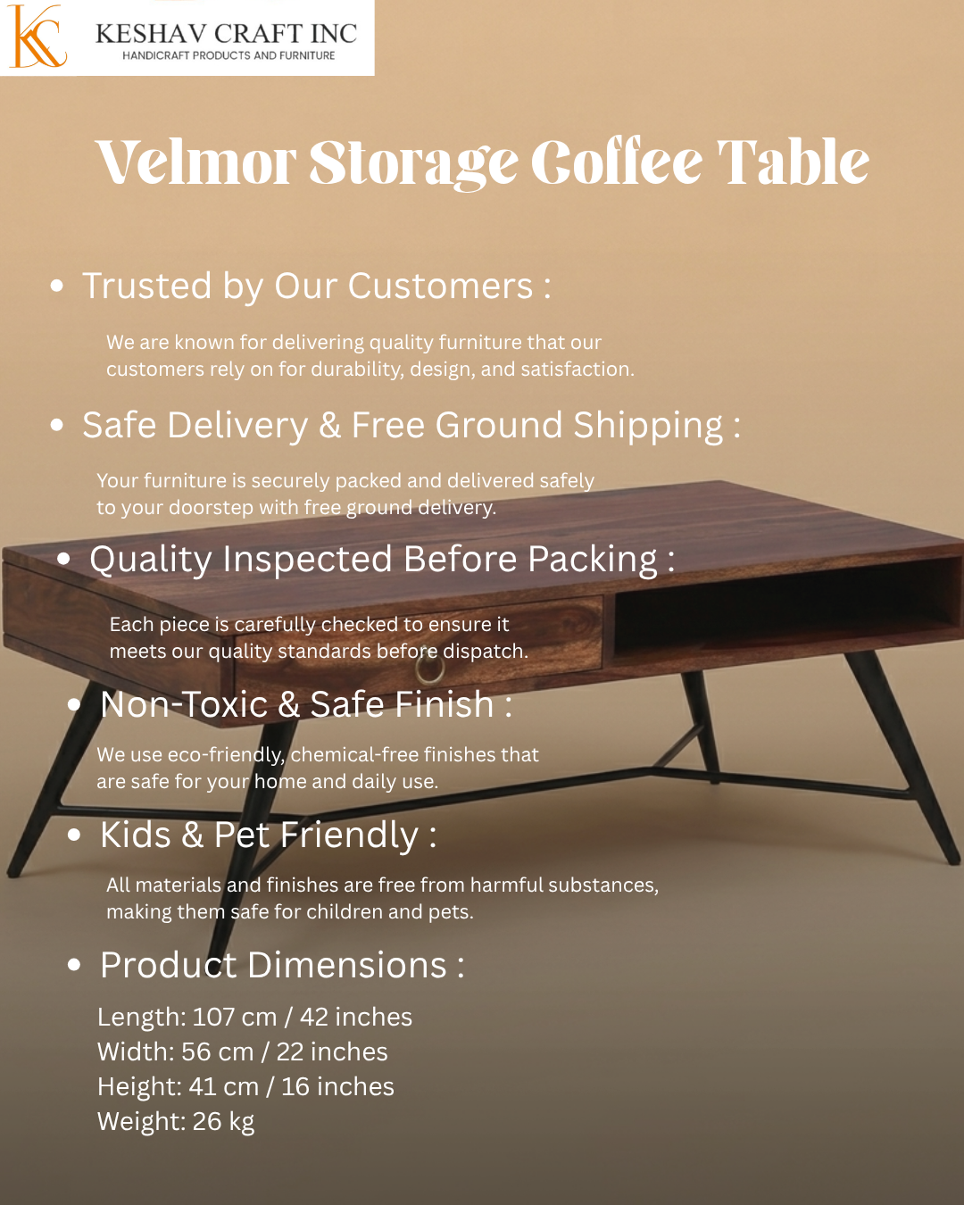 Velmor Storage Coffee Table in Rustic Teak Finish