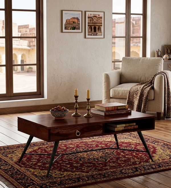 Velmor Storage Coffee Table in Honey oak finish