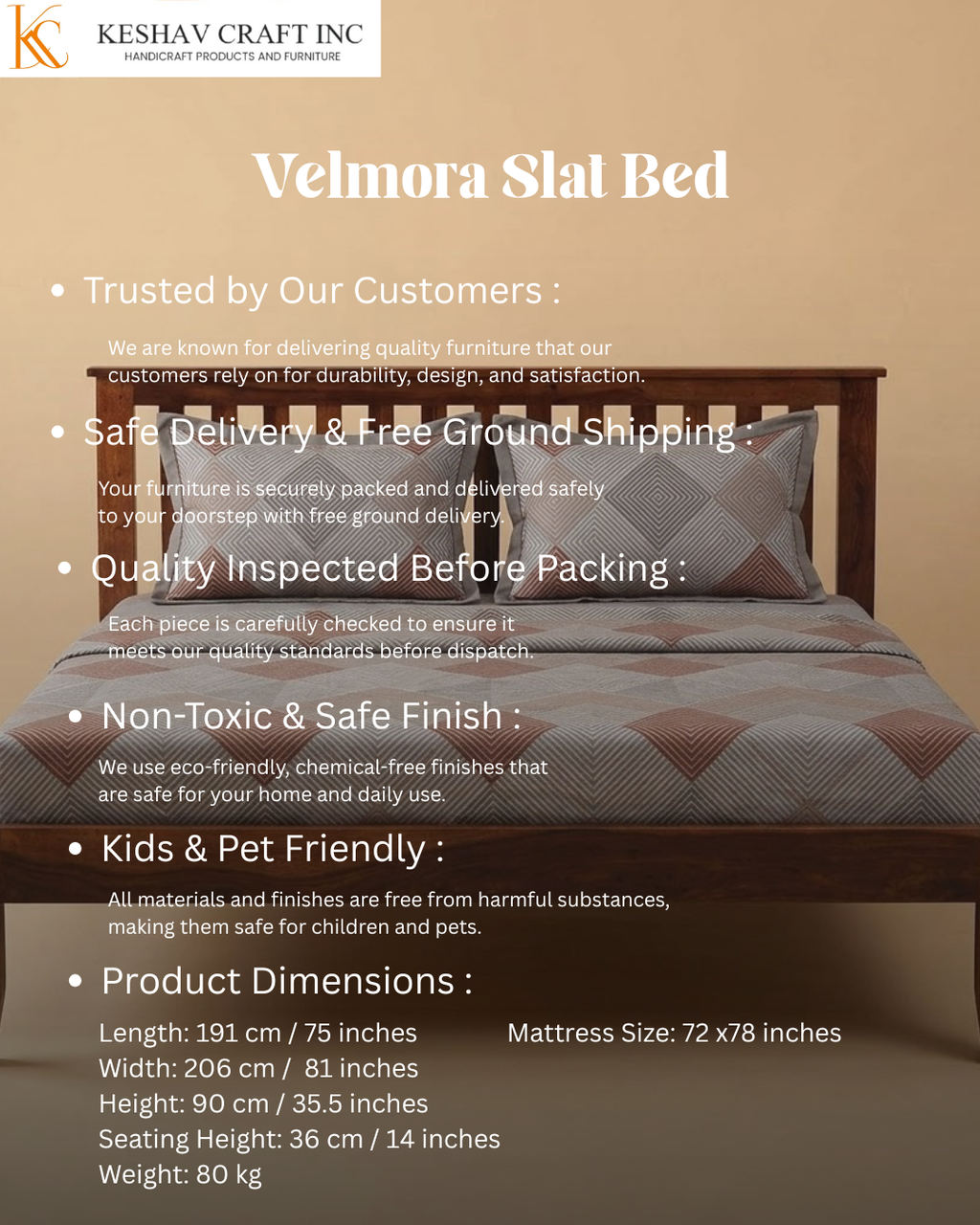 Velmora Slat Bed in Honey Oak Finish