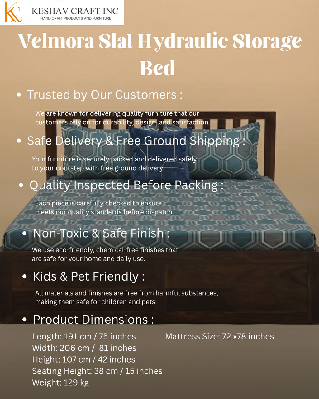 Velmora Slat Hydraulic Storage Bed