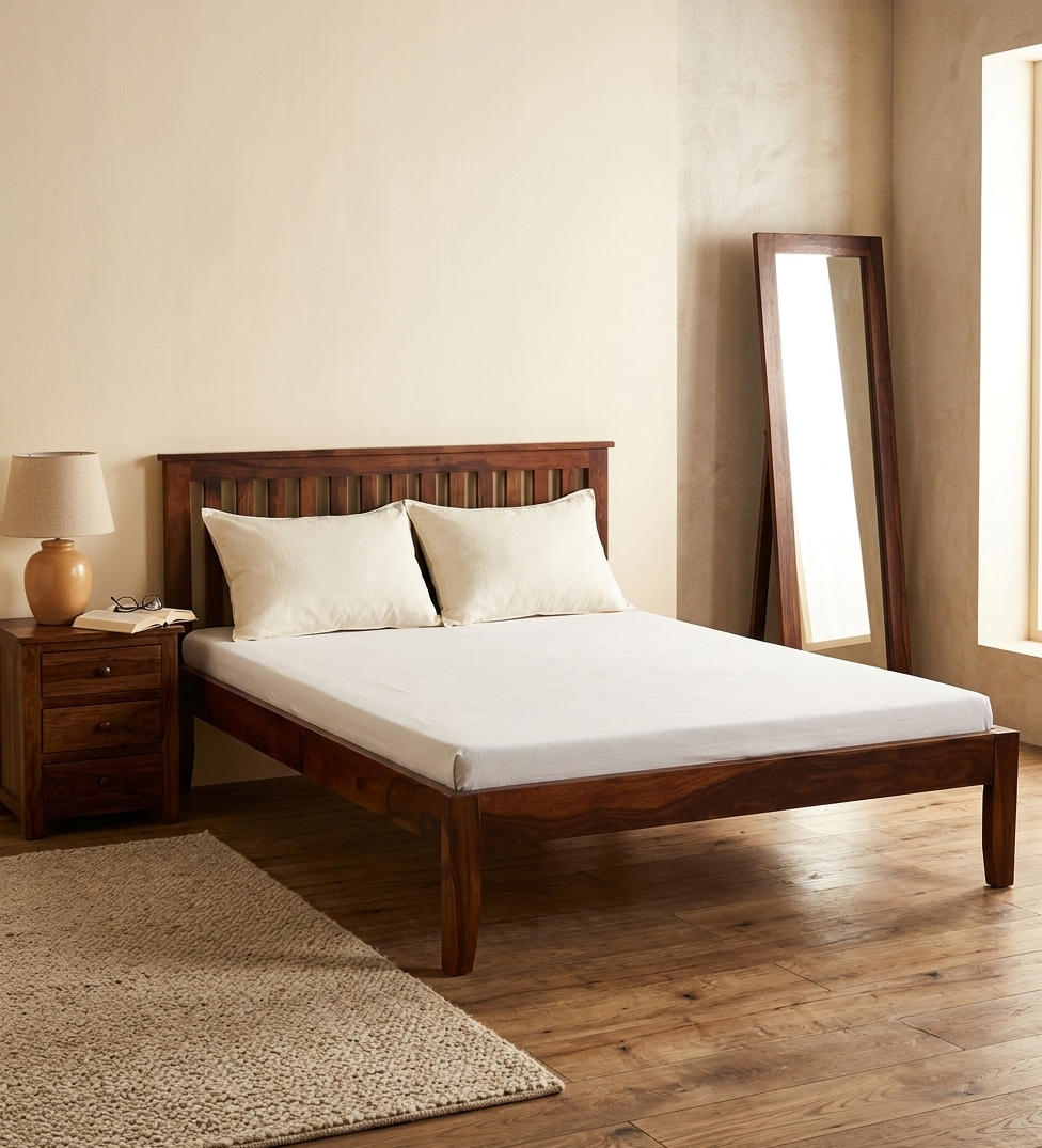 Velmora Slat Bed in Honey Oak Finish
