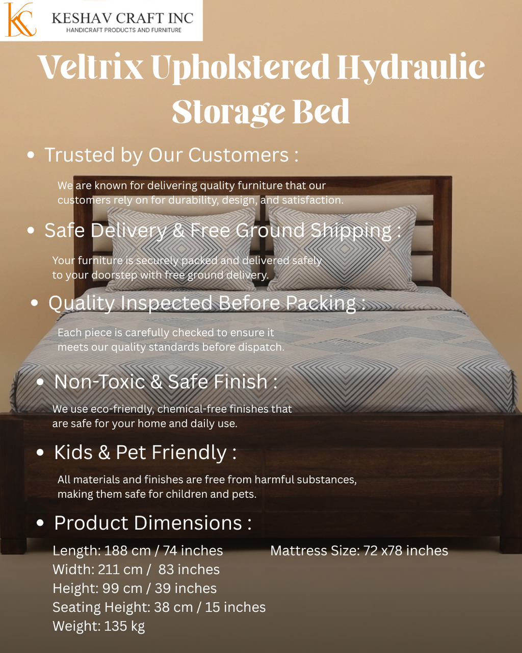 Veltrix Upholstered Hydraulic Storage Bed