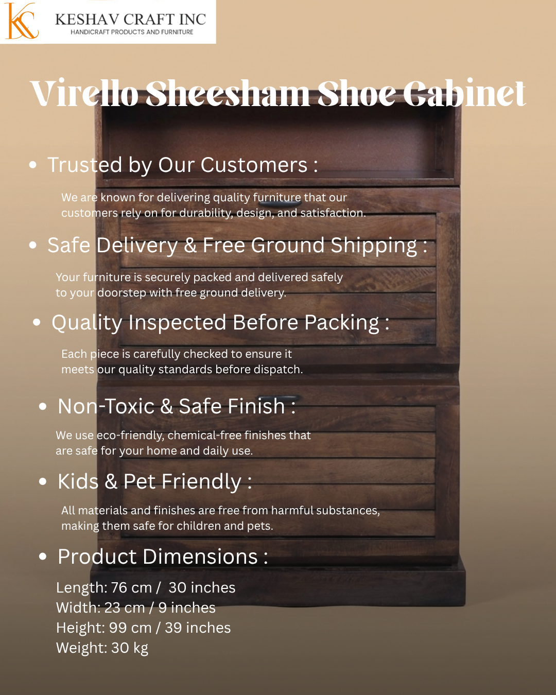 Virello Sheesham Shoe Cabinet in Provincial Teak Finish