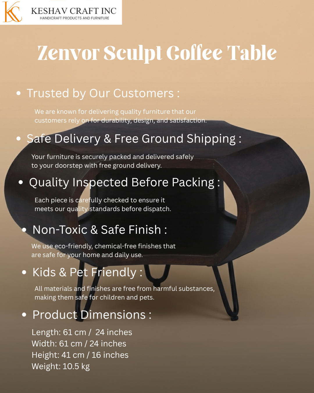 Zenvor Sculpt Coffee Table in Dark Walnut Finish