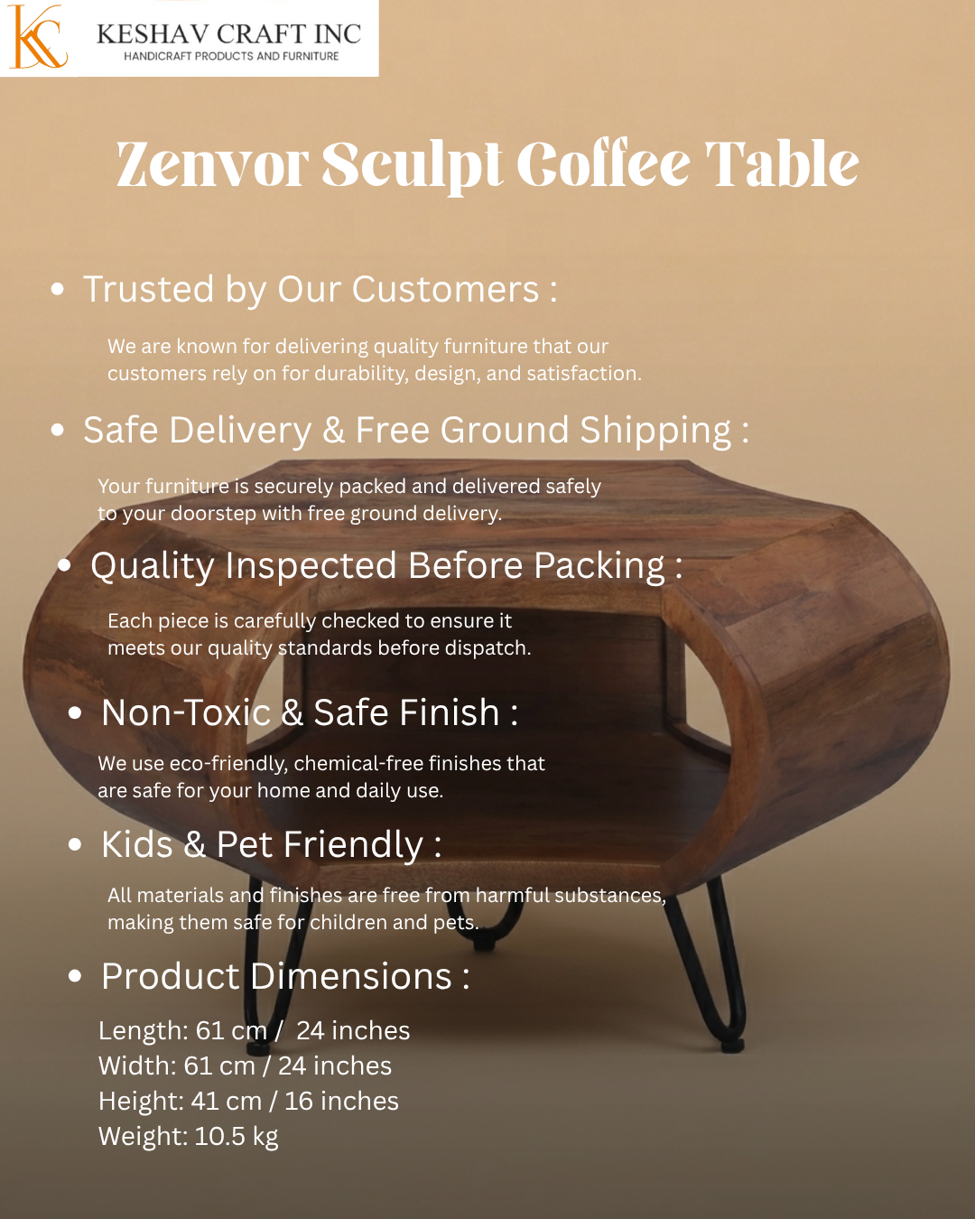 Zenvor Sculpt Coffee Table in Walnut Finish