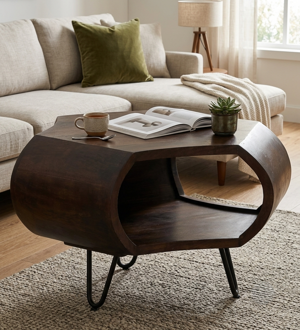 Zenvor Sculpt Coffee Table in Dark Walnut Finish