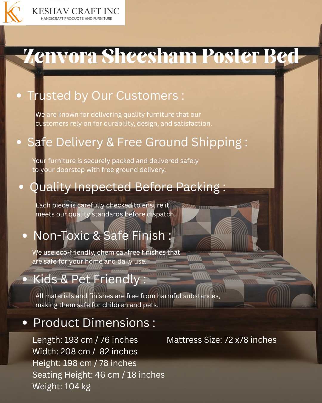 Zenvora Sheesham Poster Bed