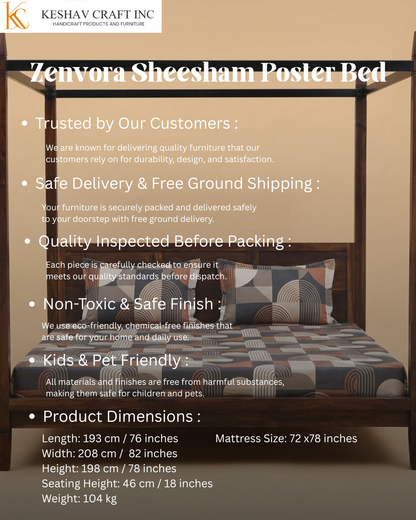 Zenvora Sheesham Poster Bed
