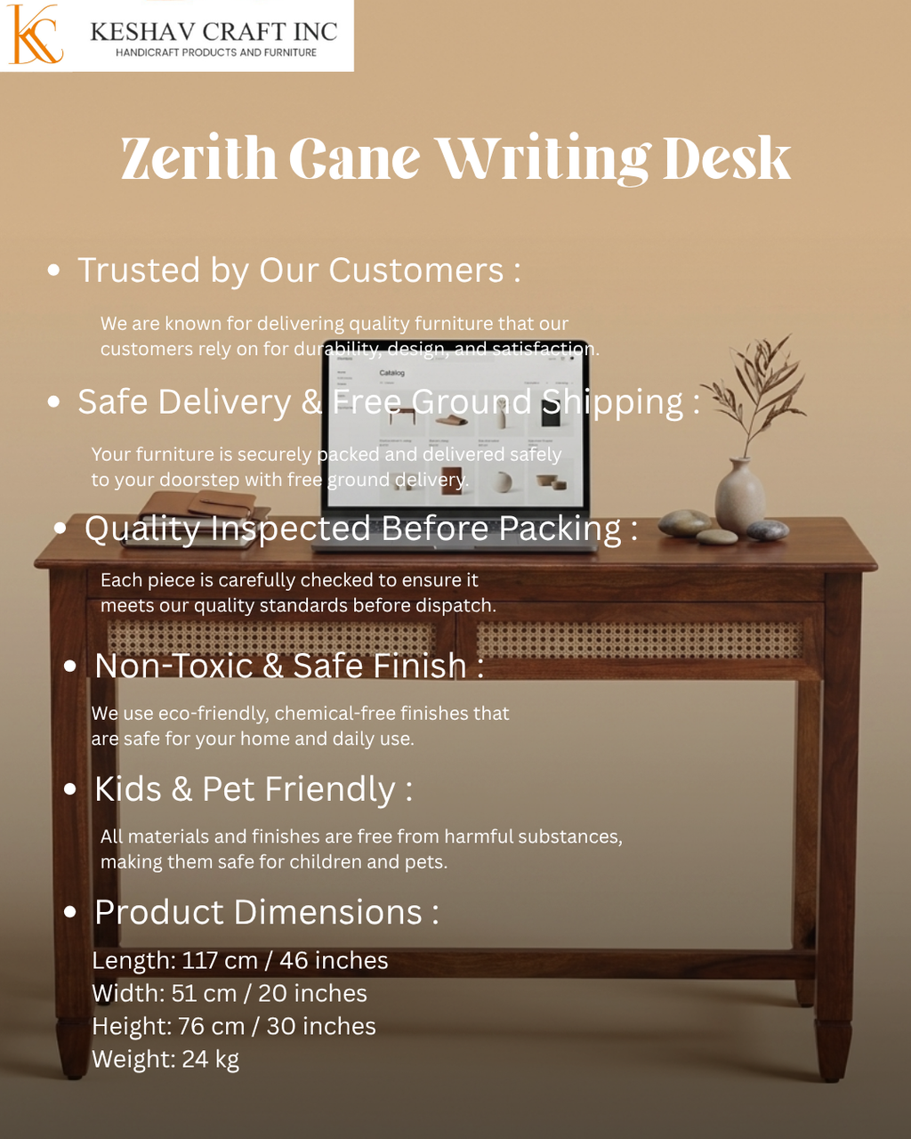Zerith Cane Writing Desk