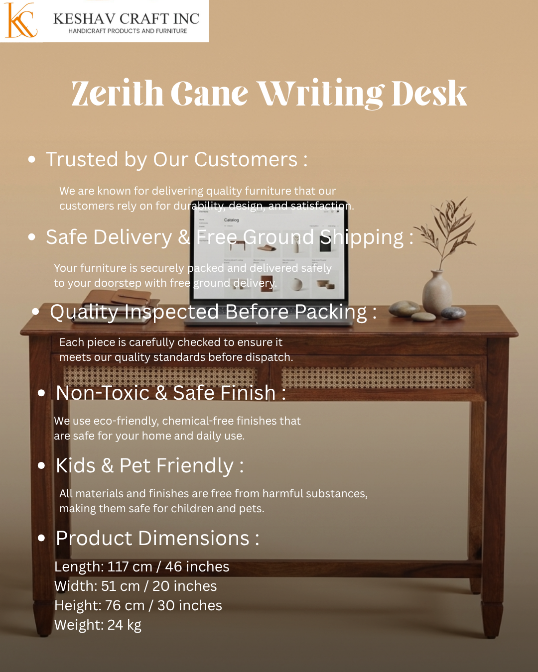 Zerith Cane Writing Desk