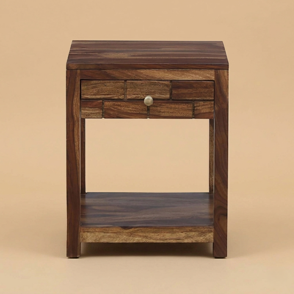 Zorvex Sheesham bedside Table In Provincial Teak Finish