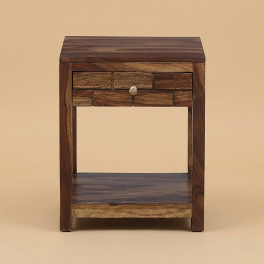Zorvex Sheesham bedside Table In Provincial Teak Finish