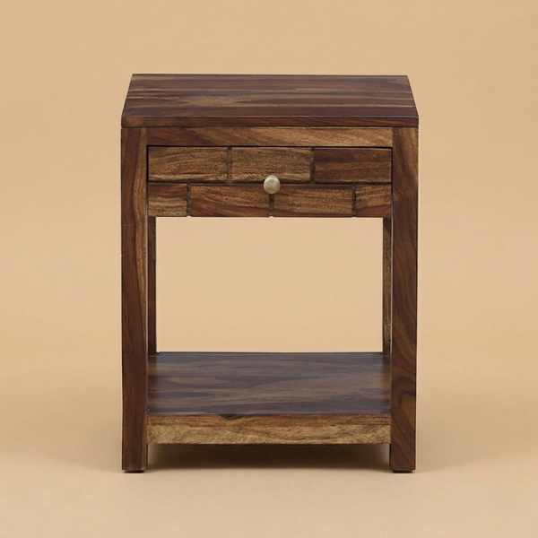 Zorvex Sheesham bedside Table In Provincial Teak Finish