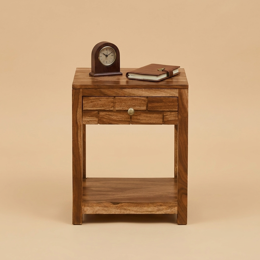 Zorvex Sheesham bedside Table In Rustic Teak Finish