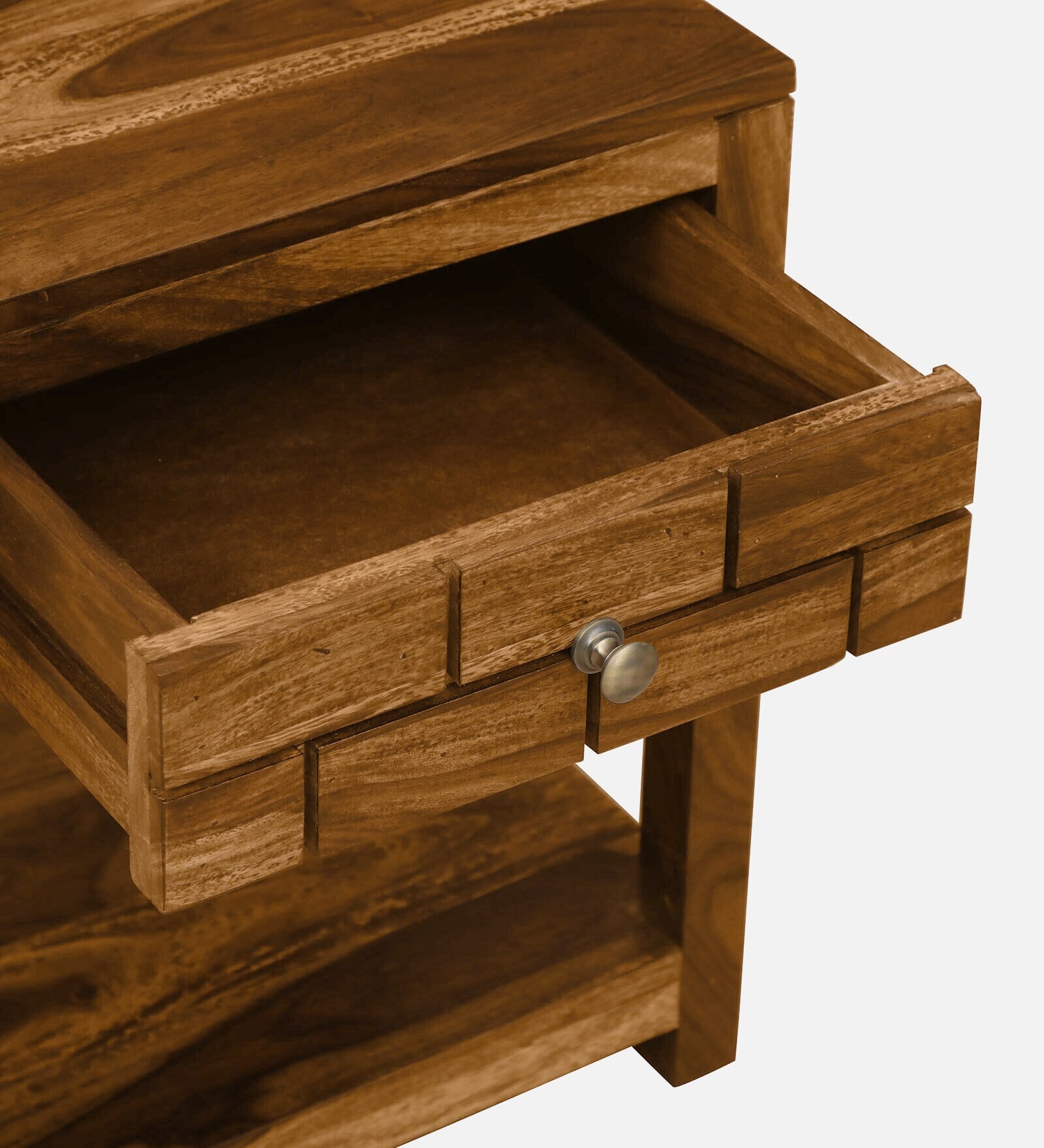 Zorvex Sheesham bedside Table In Rustic Teak Finish
