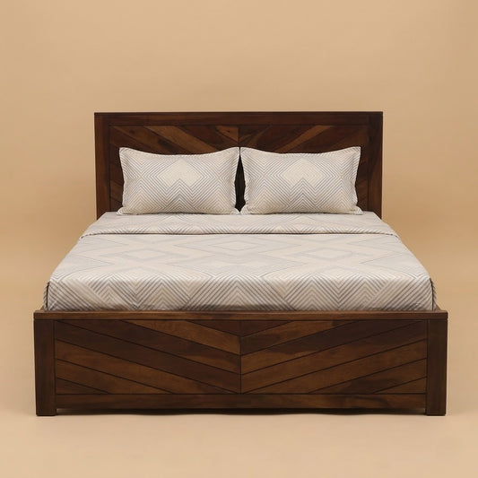Heritage Chevron Sheesham Hydraulic Storage Bed