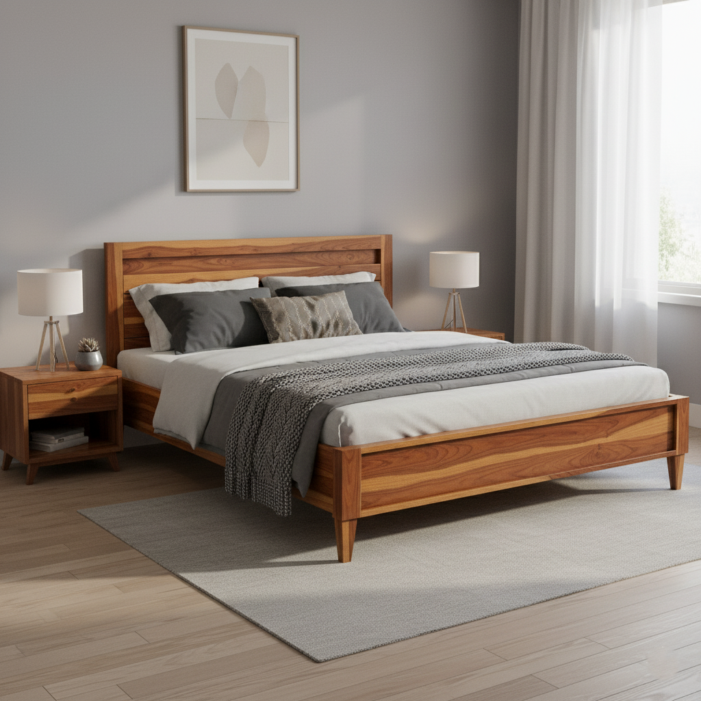 Solid wood bed