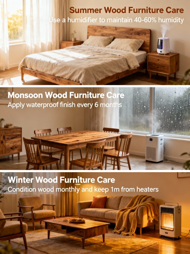 care tips for wooden furniture in diffrent seasons