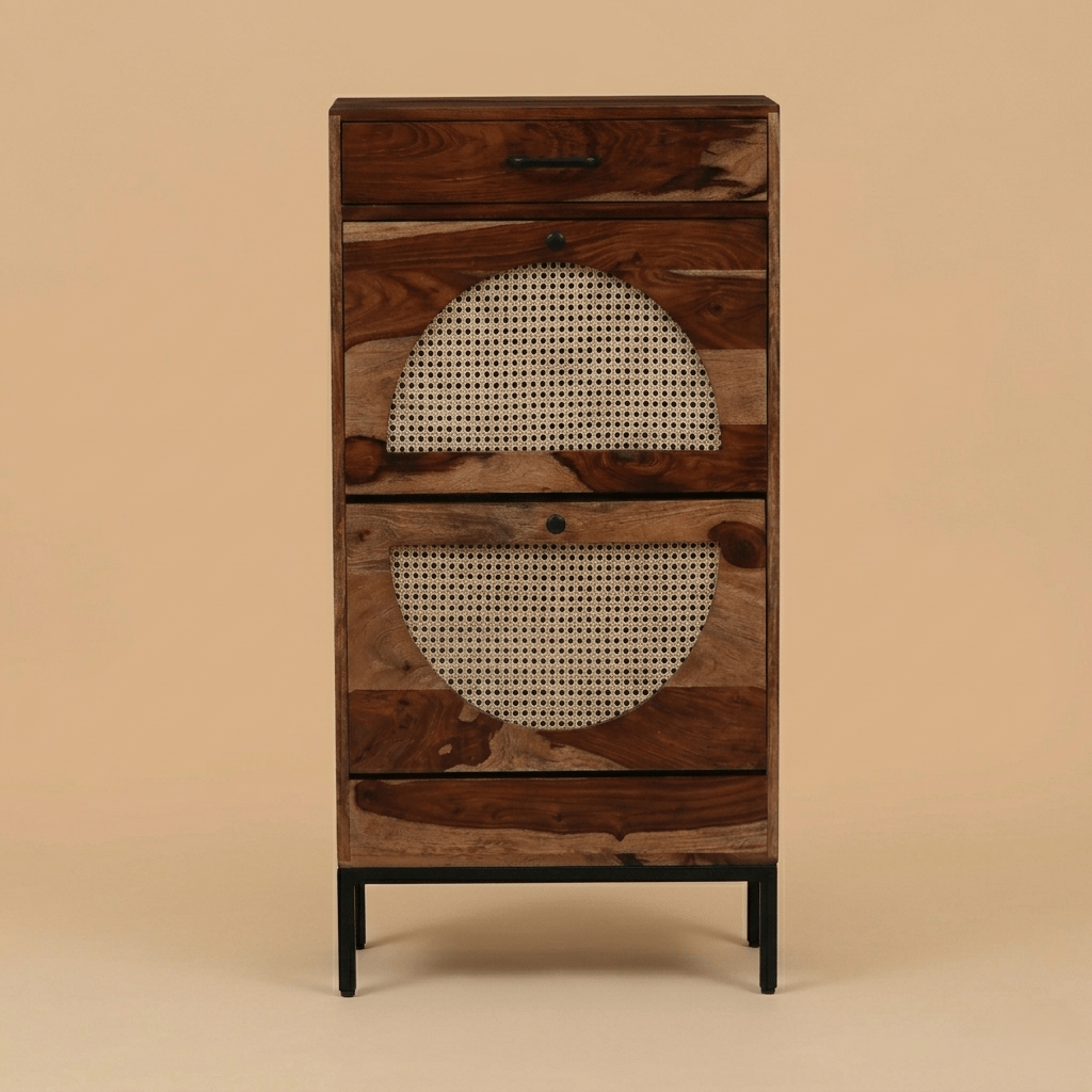Cavero Sheesham Shoe Cabinet in Rustic Teak Finish