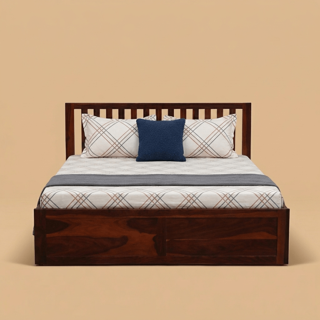 Velmora Slat Storage Bed in Honey Oak Finish