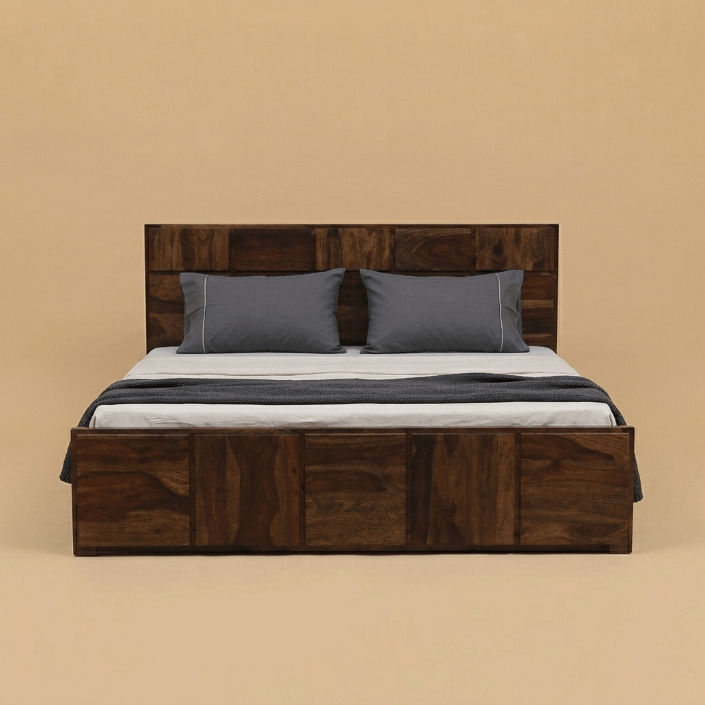 Zorvyn Sheesham Box Storage Bed in Provincial Teak Finish