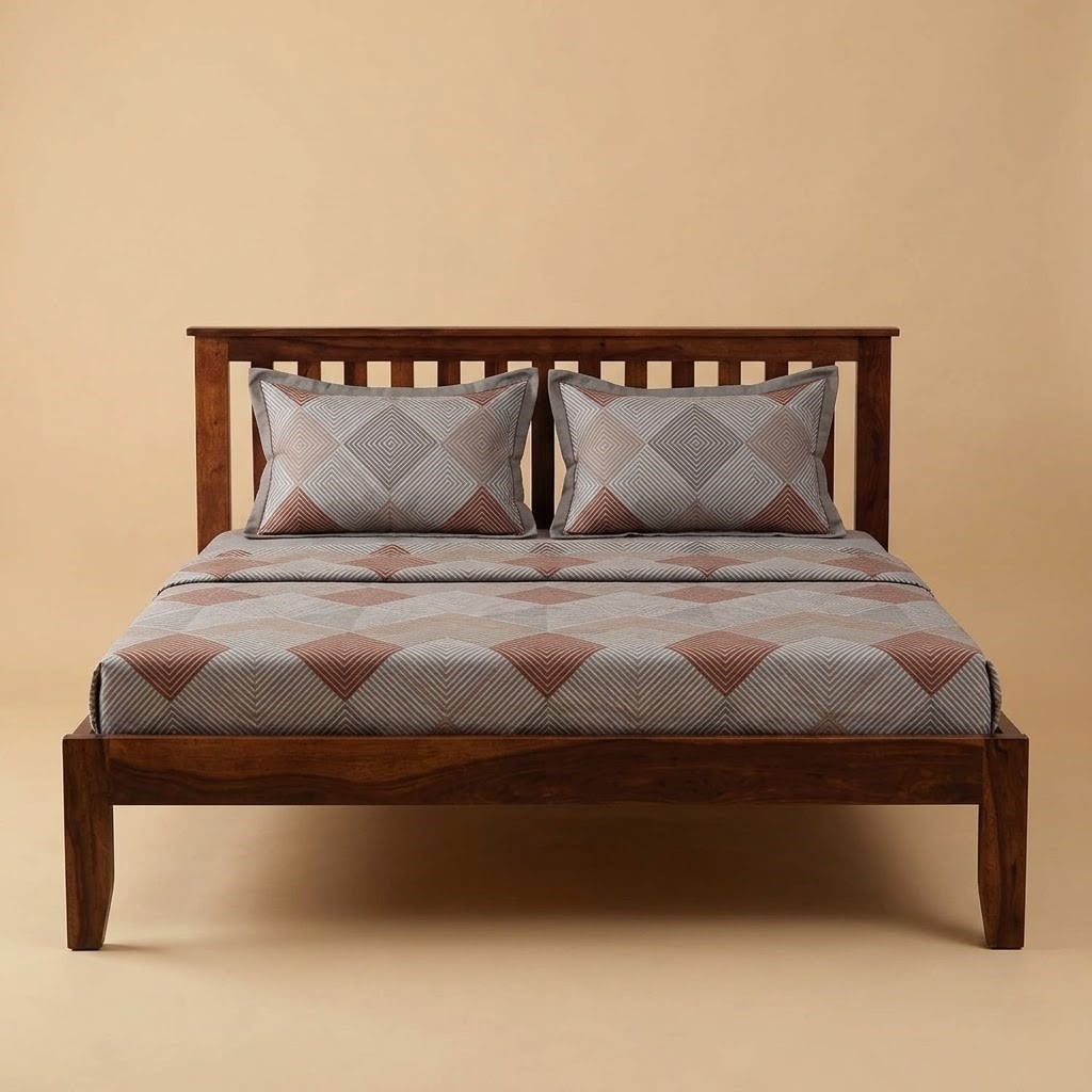 Velmora Slat Bed in Honey Oak Finish